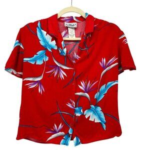 Vintage So What! Of California Floral Red Button Hawaiian Shirt Girls Large